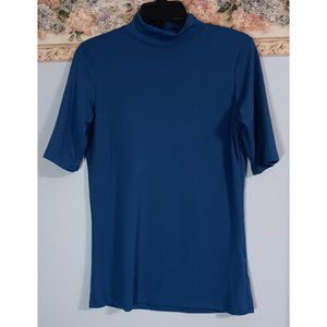 Liyo Hon Medium Blue Stretch Minimalist Modern Chiffon Casual Business Top
